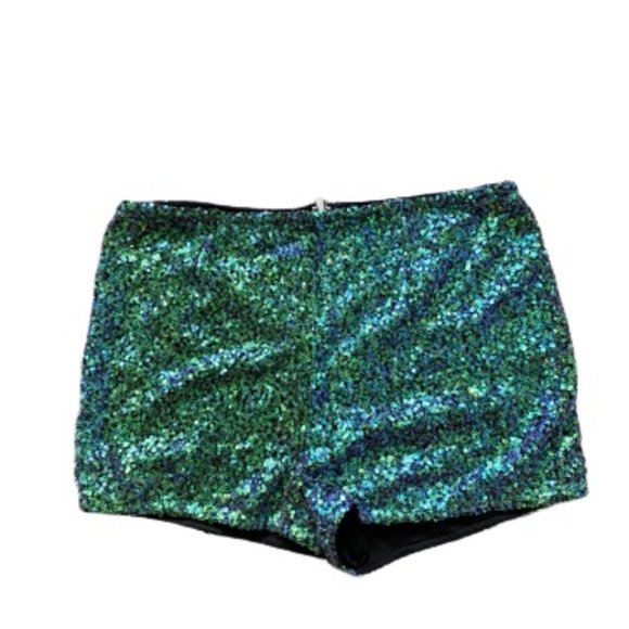 high waisted green sequin shorts